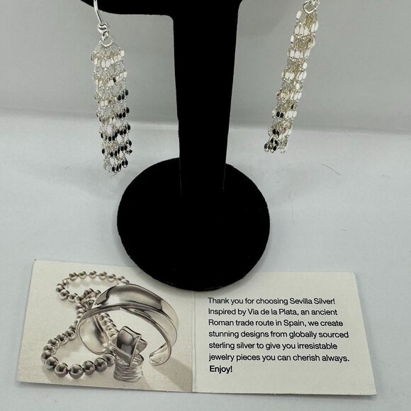 .925 Silver Sparkling Dangle Earrings - Picture 5 of 6